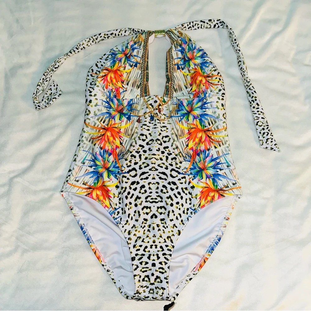 Venus leopard floral print one piece swimsuit